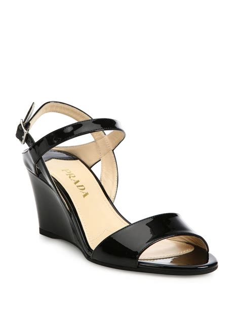 prada elasticated strap over 90 patent leather sandals|prada patent leather wedge sandals.